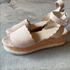 MARC FISHER SUEDE WEDGE ESPADRILLE SANDALS